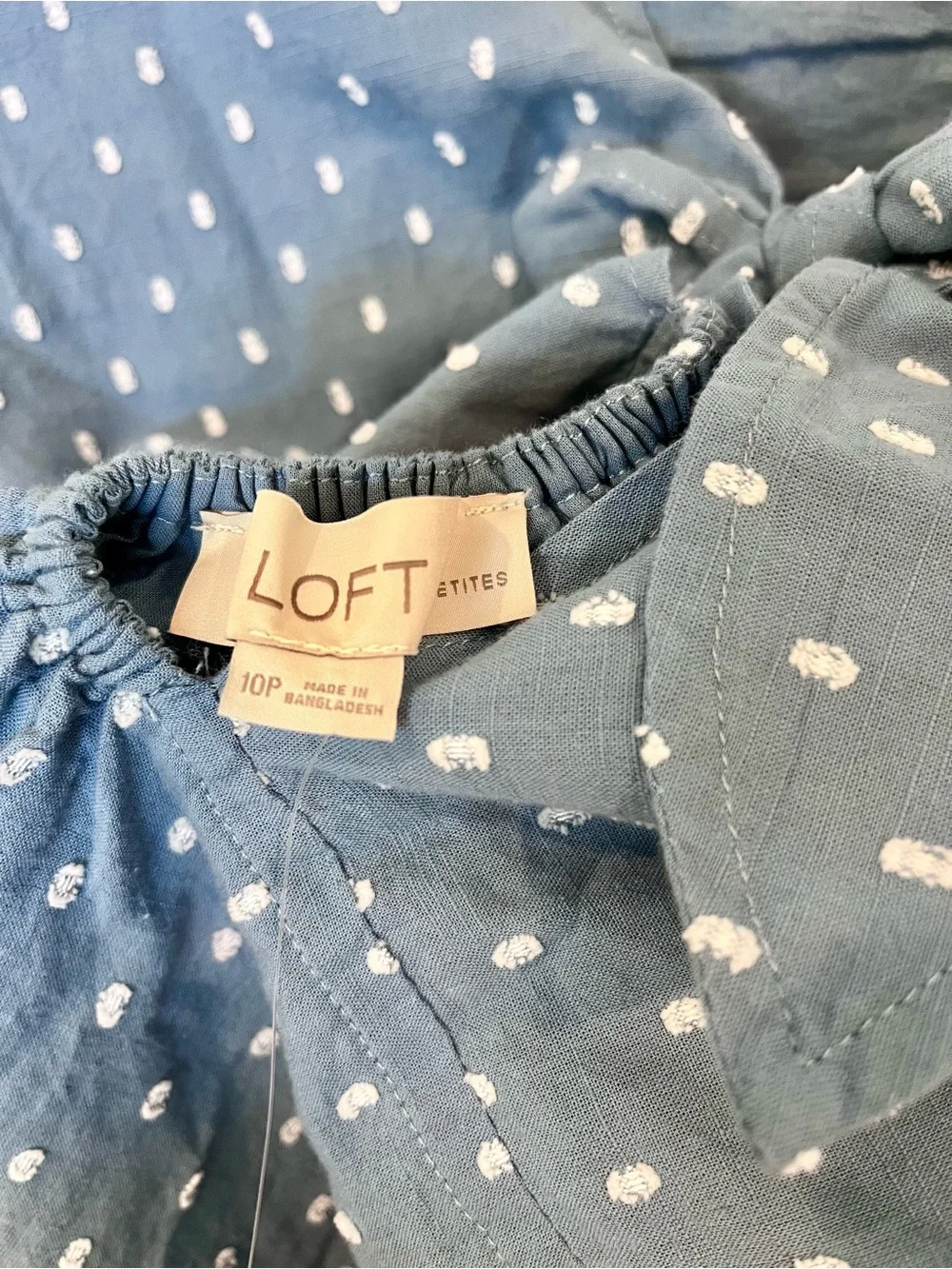 LOFT Blue Swiss Dot Puff Sleeve Tie Back Babydoll Summer Dress NWT 10P